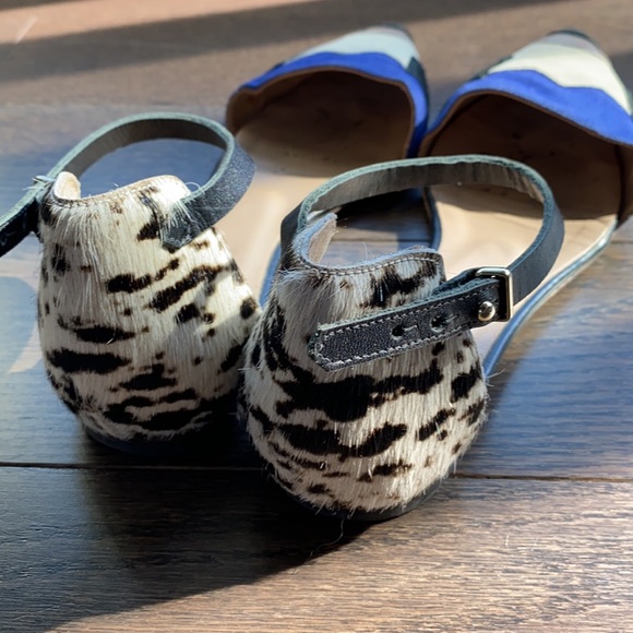 HOSS designer Pointy Toe blue white calf hide black suede flats - Picture 4 of 8